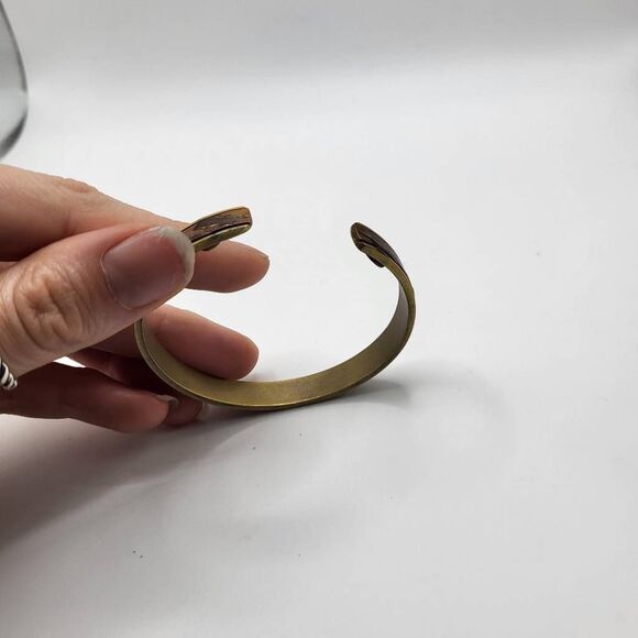 Artisan Made Thin Brass And Copper Cuff Bracelet - Picture 4 of 6